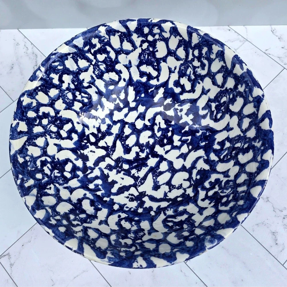 Leopoldo Piezi Italian Blue White Spongeware Stoviglierie Bowl 9
